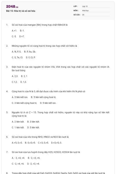 Bài 15: Hóa trị và số oxi hóa