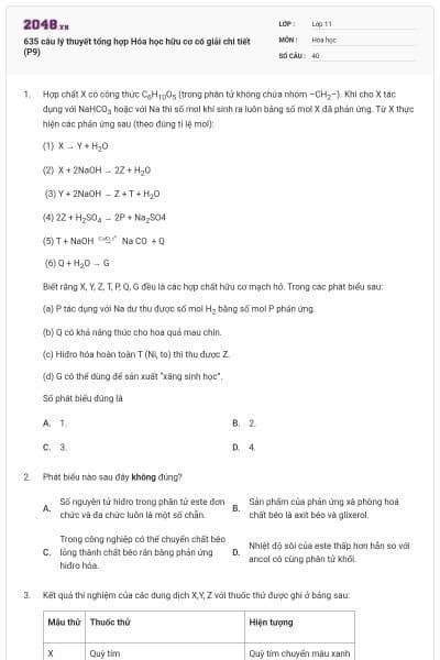 635 câu lý thuyết tổng hợp Hóa học hữu cơ có giải chi tiết (P9)