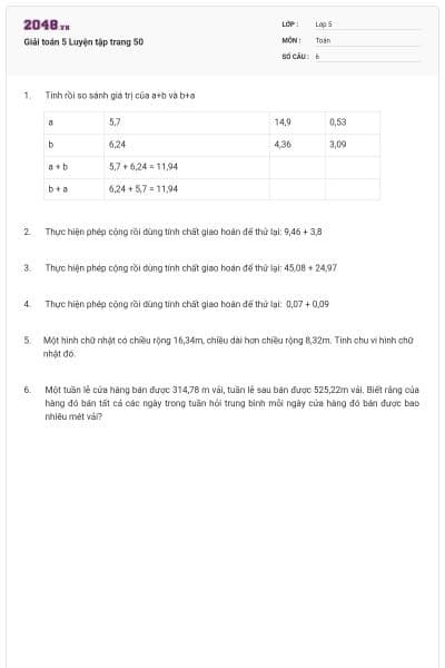 Giải toán 5 Luyện tập trang 50