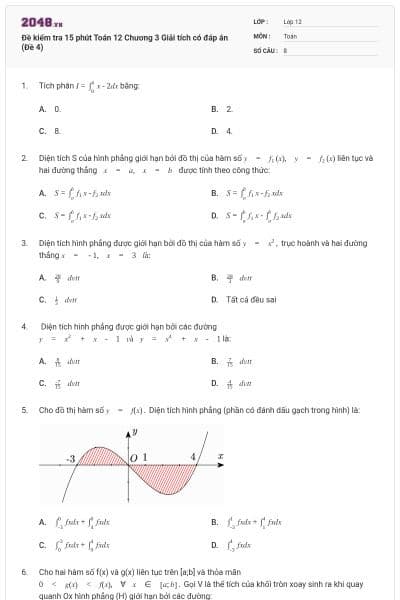 Đề kiểm tra 15 phút Toán 12 Chương 3 Giải tích có đáp án (Đề 4)