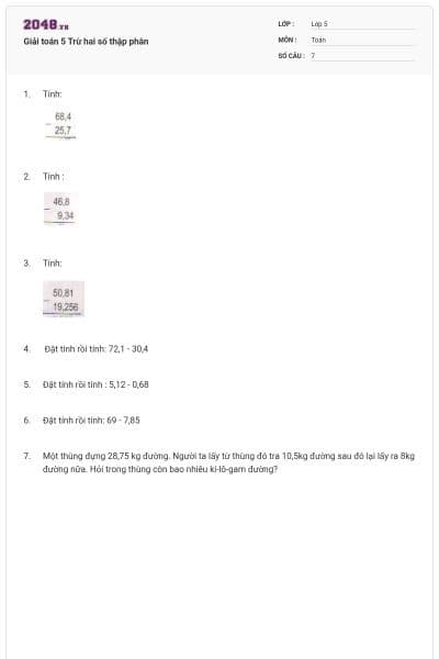 Giải toán 5 Trừ hai số thập phân