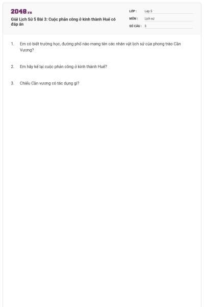Giải Lịch Sử 5 Bài 3: Cuộc phản công ở kinh thành Huế có đáp án