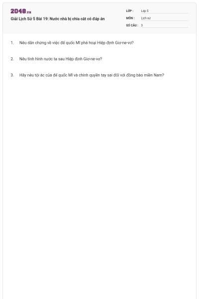 Giải Lịch Sử 5 Bài 19: Nước nhà bị chia cắt có đáp án