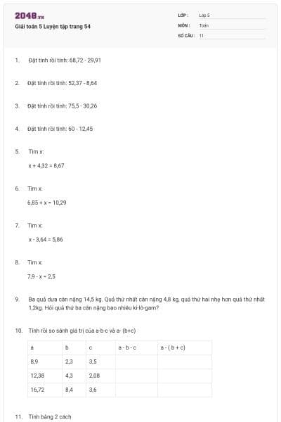 Giải toán 5 Luyện tập trang 54