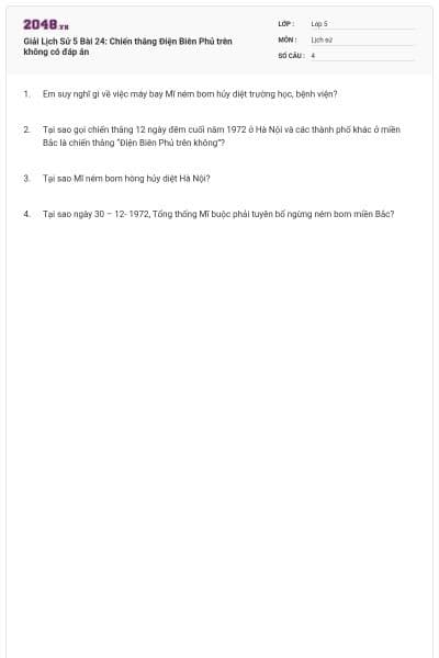 Giải Lịch Sử 5 Bài 24: Chiến thắng Điện Biên Phủ trên không có đáp án