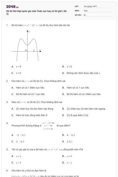Đề thi thử thpt quốc gia môn Toán cực hay có lời giải ( Đề 3)