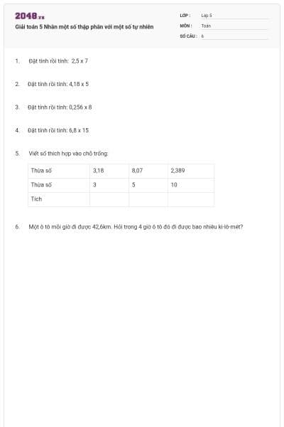 Giải toán 5 Nhân một số thập phân với một số tự nhiên