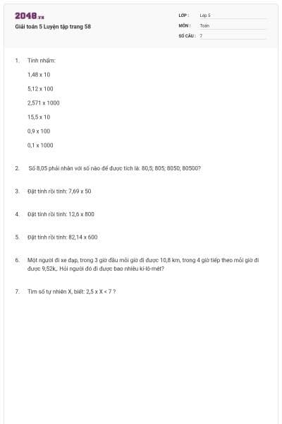 Giải toán 5 Luyện tập trang 58