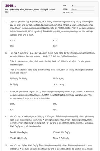 Bài tập Kim loại kiềm, kiềm thổ, nhôm có lời giải chi tiết (P3)