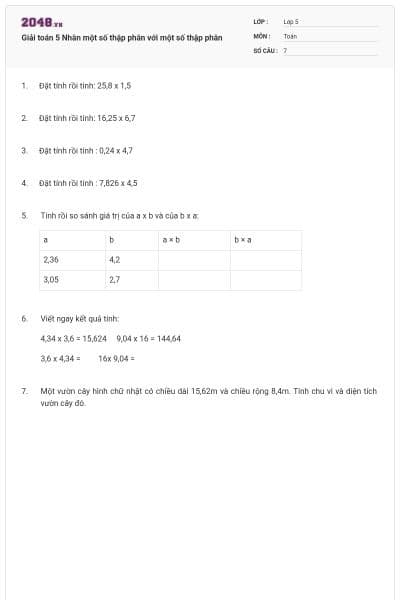 Giải toán 5 Nhân một số thập phân với một số thập phân