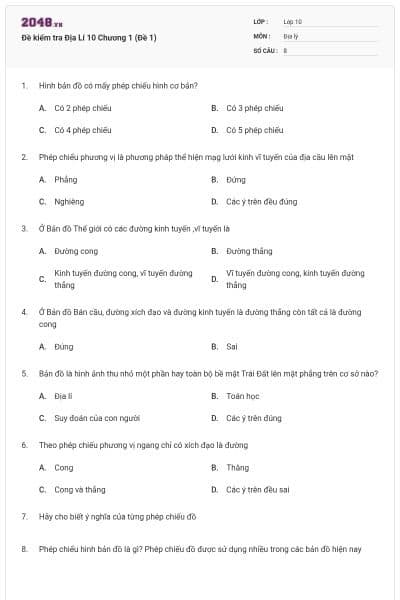 Đề kiểm tra Địa Lí 10 Chương 1 (Đề 1)