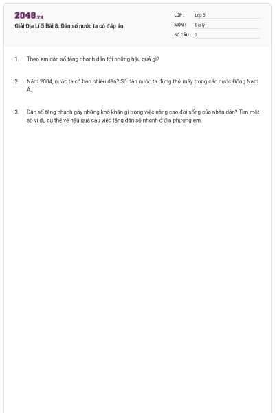 Giải Địa Lí 5 Bài 8: Dân số nước ta có đáp án
