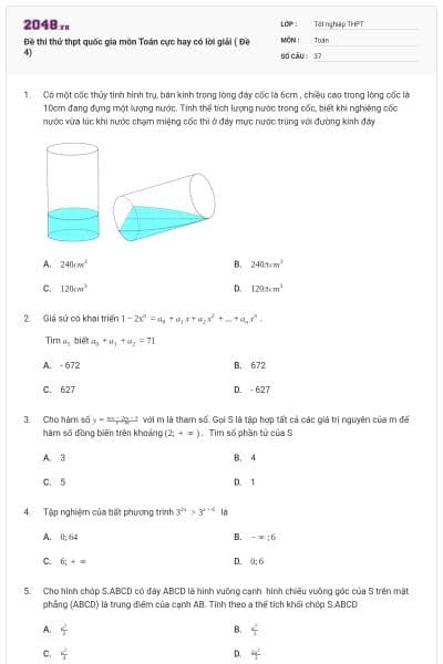 Đề thi thử thpt quốc gia môn Toán cực hay có lời giải ( Đề 4)