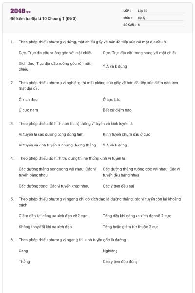 Đề kiểm tra Địa Lí 10 Chương 1 (Đề 3)