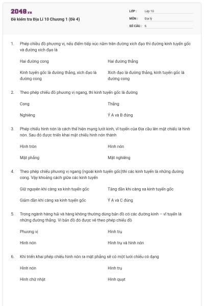 Đề kiểm tra Địa Lí 10 Chương 1 (Đề 4)