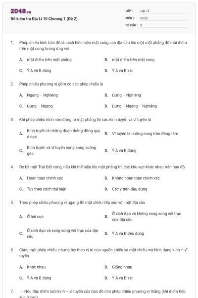 Đề kiểm tra Địa Lí 10 Chương 1 (Đề 2)