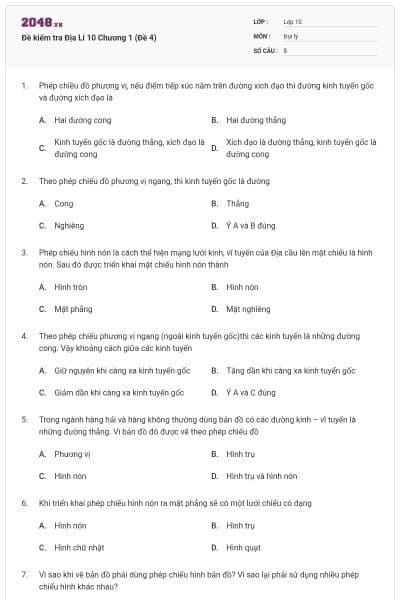 Đề kiểm tra Địa Lí 10 Chương 1 (Đề 4)