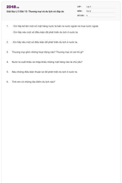 Giải Địa Lí 5 Bài 15: Thương mại và du lịch có đáp án