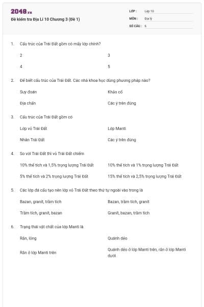 Đề kiểm tra Địa Lí 10 Chương 3 (Đề 1)