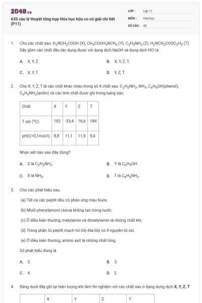 635 câu lý thuyết tổng hợp Hóa học hữu cơ có giải chi tiết (P11)