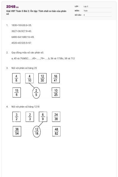 Giải VBT Toán 5 Bài 2: Ôn tập: Tính chất cơ bản của phân số