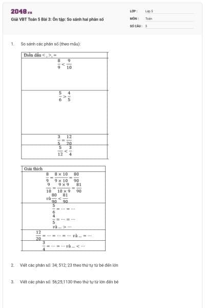 Giải VBT Toán 5 Bài 3: Ôn tập: So sánh hai phân số