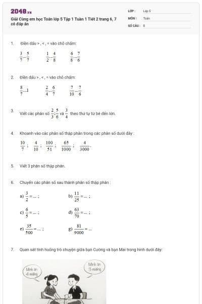 Giải Cùng em học Toán lớp 5 Tập 1 Tuần 1 Tiết 2 trang 6, 7 có đáp án