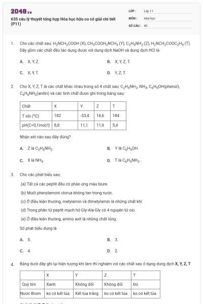 635 câu lý thuyết tổng hợp Hóa học hữu cơ có giải chi tiết (P11)