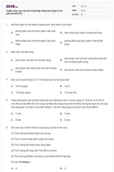 Tuyển chọn các câu hỏi và bài tập Sóng ánh sáng có lời giải chi tiết (P2)