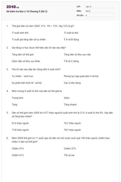 Đề kiểm tra Địa Lí 10 Chương 5 (Đề 2)