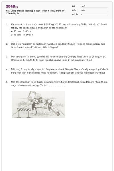 Giải Cùng em học Toán lớp 5 Tập 1 Tuần 4 Tiết 2 trang 16, 17 có đáp án