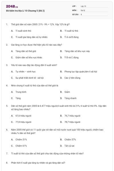 Đề kiểm tra Địa Lí 10 Chương 5 (Đề 2)
