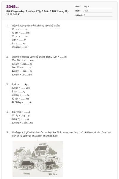 Giải Cùng em học Toán lớp 5 Tập 1 Tuần 5 Tiết 1 trang 18, 19 có đáp án