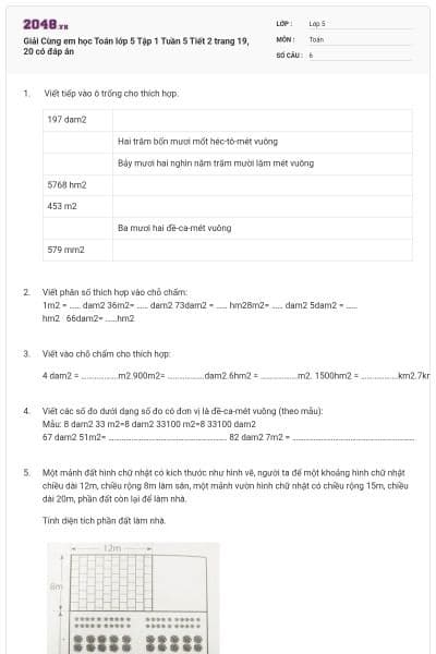 Giải Cùng em học Toán lớp 5 Tập 1 Tuần 5 Tiết 2 trang 19, 20 có đáp án