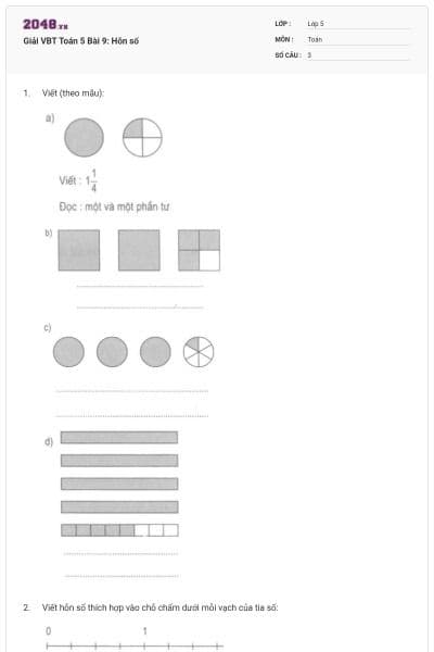Giải VBT Toán 5 Bài 9: Hỗn số