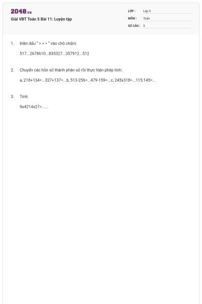 Giải VBT Toán 5 Bài 11: Luyện tập