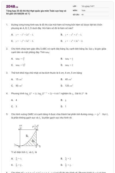 Tổng hợp 20 đề thi thử thpt quốc gia môn Toán cực hay có lời giải chi tiết(Đề số 1)
