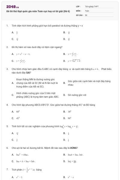 Đề thi thử thpt quốc gia môn Toán cực hay có lời giải (Đề 6)