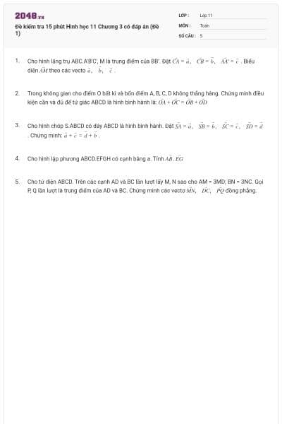 Đề kiểm tra 15 phút Hình học 11 Chương 3 có đáp án (Đề 1)