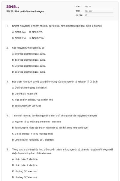 Bài 21: Khái quát về nhóm halogen