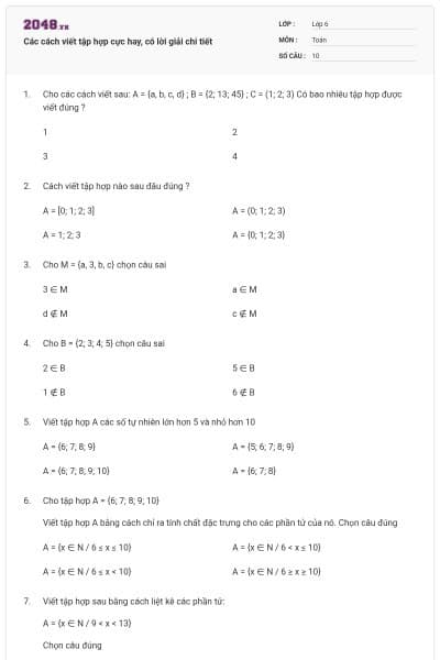 Các cách viết tập hợp cực hay, có lời giải chi tiết