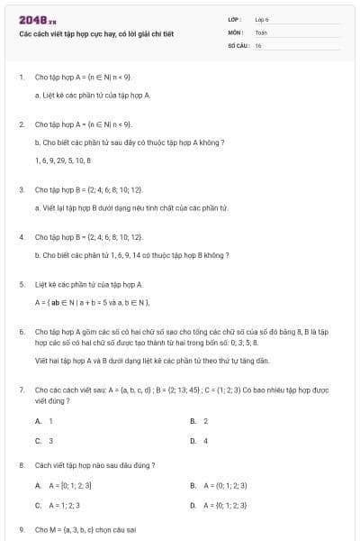 Các cách viết tập hợp cực hay, có lời giải chi tiết