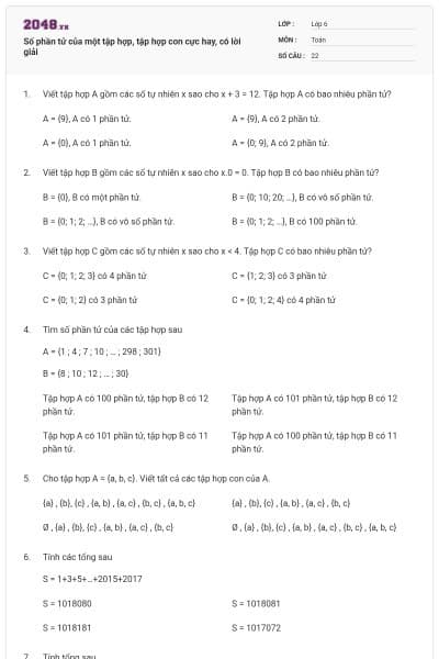 Số phần tử của một tập hợp, tập hợp con cực hay, có lời giải