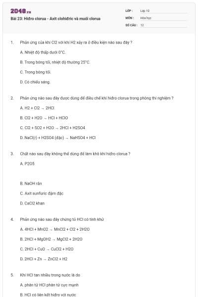 Bài 23: Hiđro clorua - Axit clohiđric và muối clorua