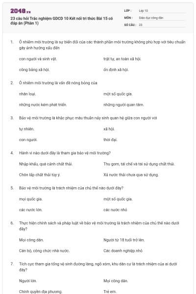 23 câu hỏi Trắc nghiệm GDCD 10 Kết nối tri thức Bài 15 có đáp án (Phần 1)