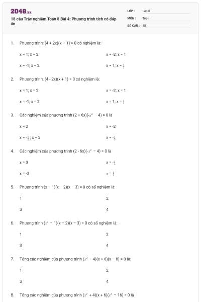 18 câu Trắc nghiệm Toán 8 Bài 4: Phương trình tích có đáp án