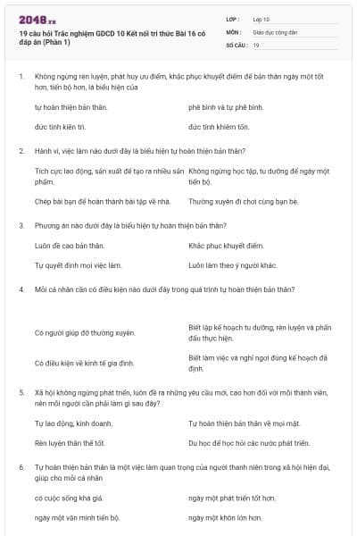 19 câu hỏi Trắc nghiệm GDCD 10 Kết nối tri thức Bài 16 có đáp án (Phần 1)