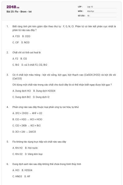 Bài 25: Flo - Brom - Iot