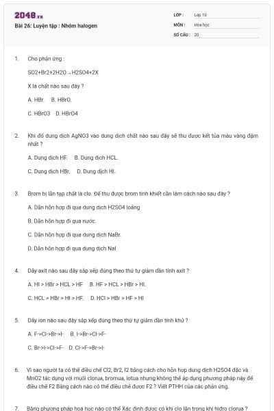 Bài 26: Luyện tập : Nhóm halogen