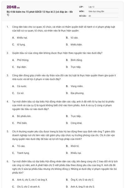 Bộ 4 Đề kiểm tra 15 phút GDCD 12 Học kì 2 (có đáp án - Đề 1)